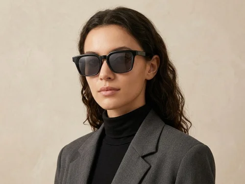 Lunettes de soleil rectangulaires en plastique noir #BS2503-0231