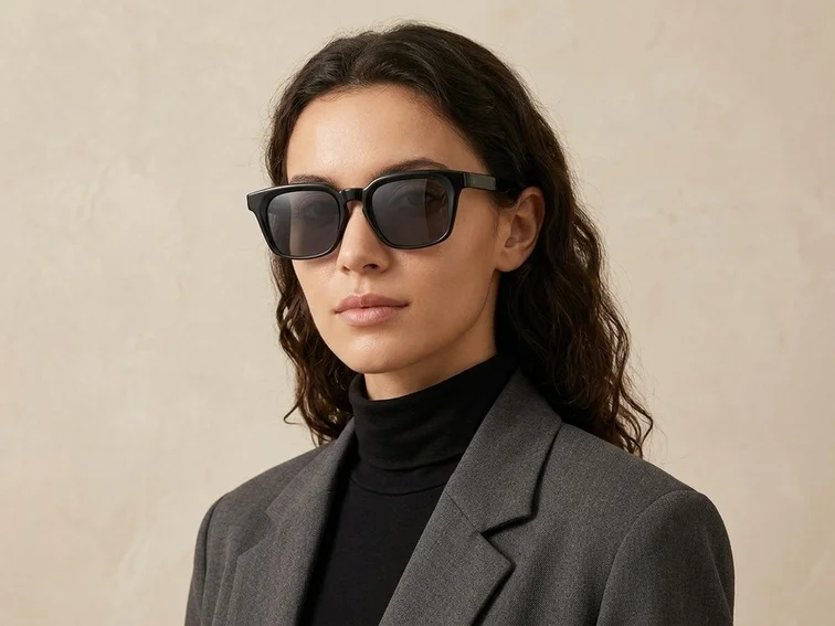 Lunettes de soleil rectangulaires en plastique noir #BS2503-0231