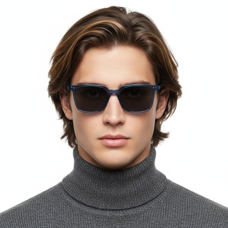 Rectangular Blue Plastic Sunglasses #BS2503-0239