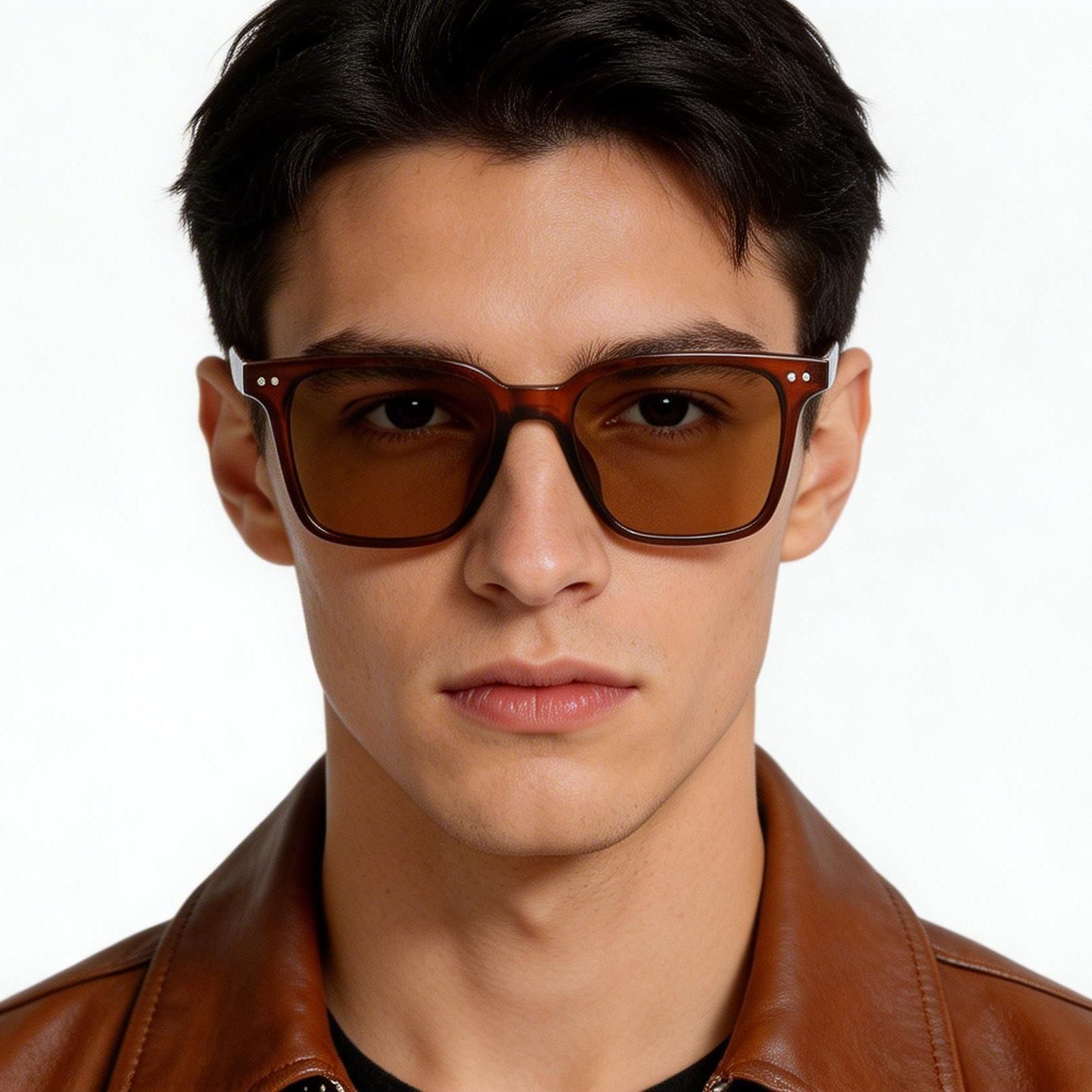Rectangular Brown Plastic Sunglasses #BS2503-0240