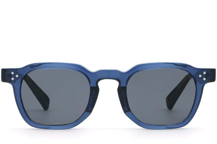 Geometrische blaue Kunststoff-Sonnenbrille #BS2503-0242