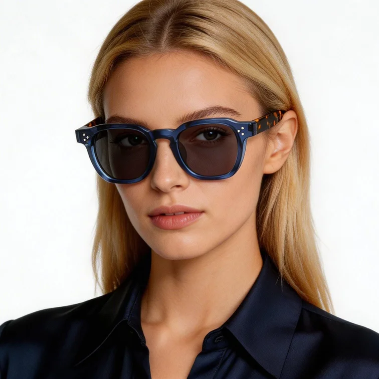 Geometrische blaue Kunststoff-Sonnenbrille #BS2503-0242