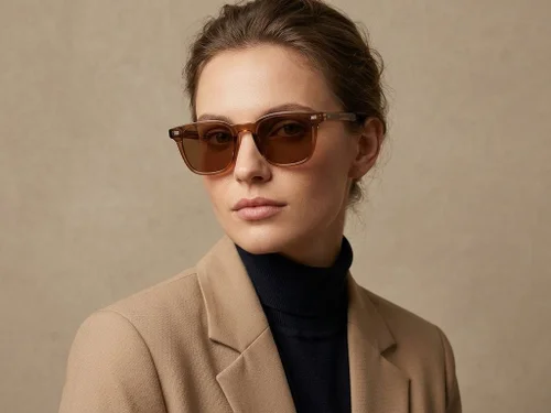 Lunettes de soleil rectangulaires en plastique marron #BS2503-0245