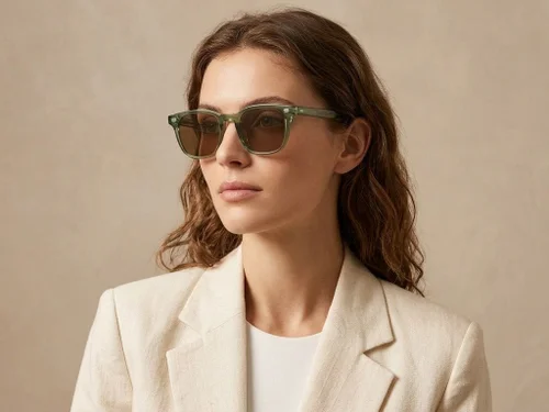 Lunettes de soleil rectangulaires en plastique vert #BS2503-0248