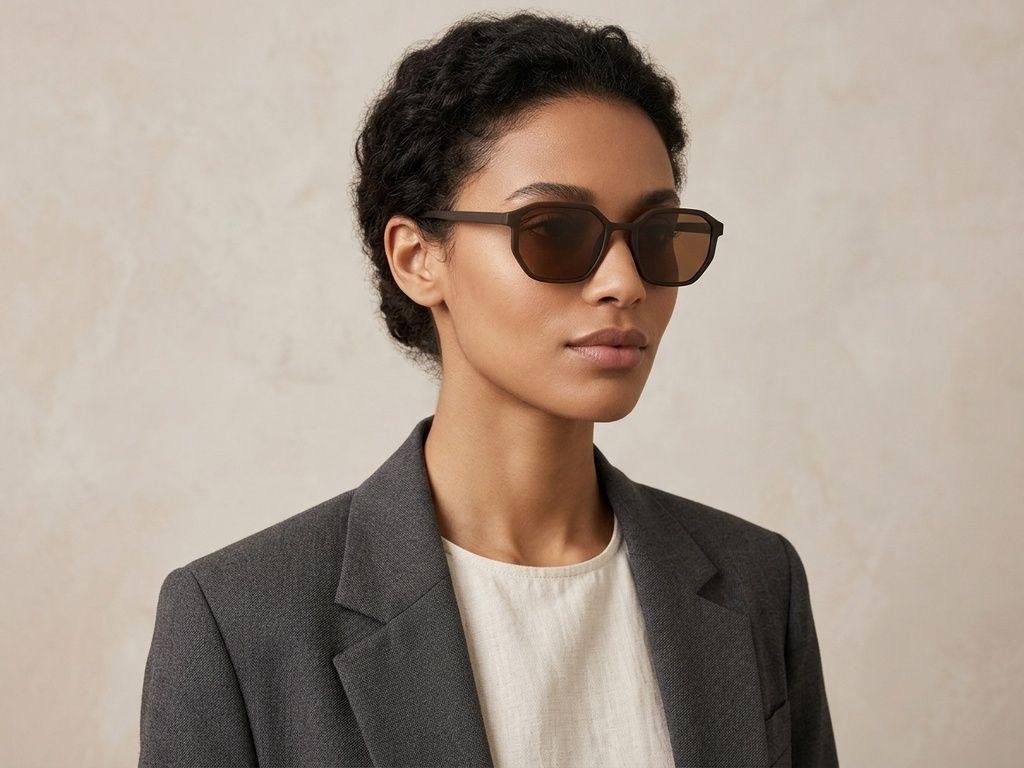 Lunettes de soleil géométriques en plastique marron #BS2503-0251