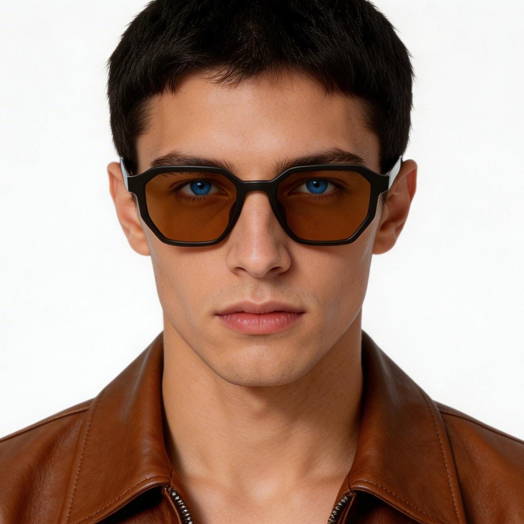 Gafas de sol geométricas de plástico marrón #BS2503-0251