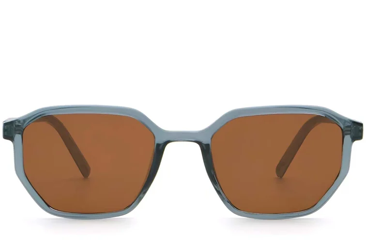Geometrische blaue Kunststoff-Sonnenbrille #BS2503-0252