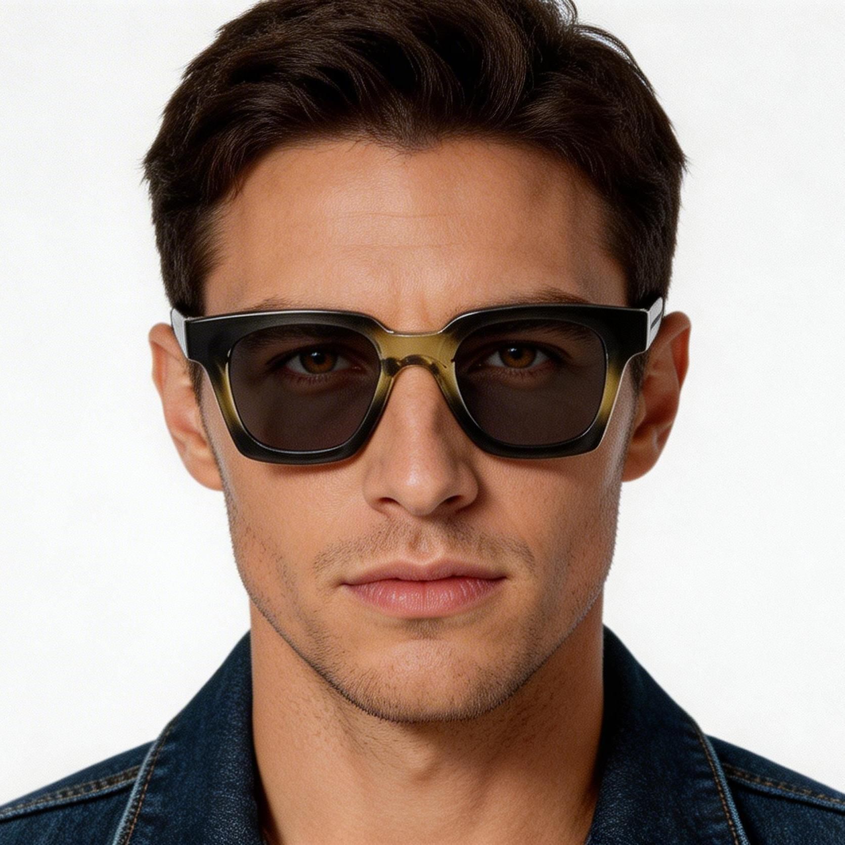 Rectangular Green Plastic Sunglasses #BS2503-0258