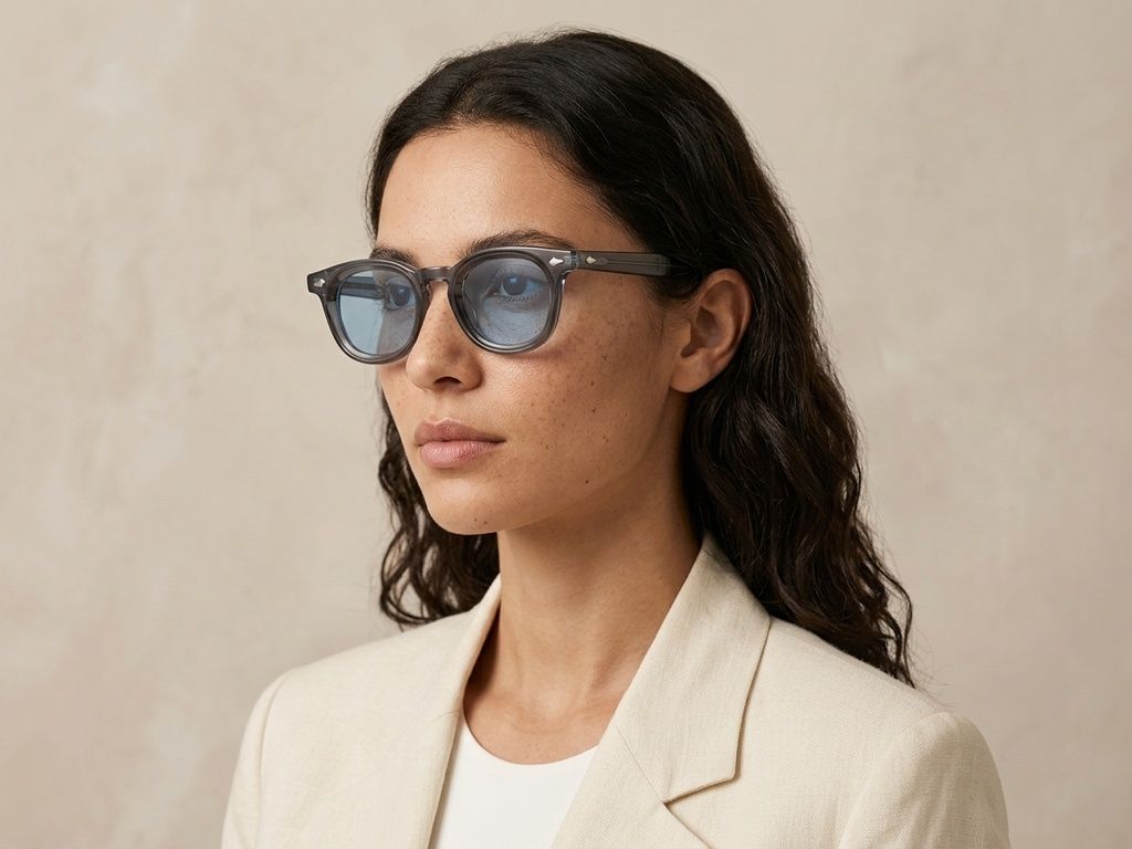 Lunettes de soleil ovales en plastique bleu #BS2503-0281