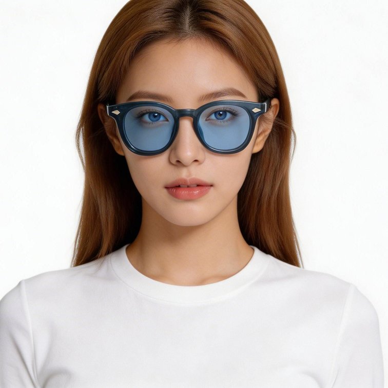 Lunettes de soleil ovales en plastique bleu #BS2503-0281