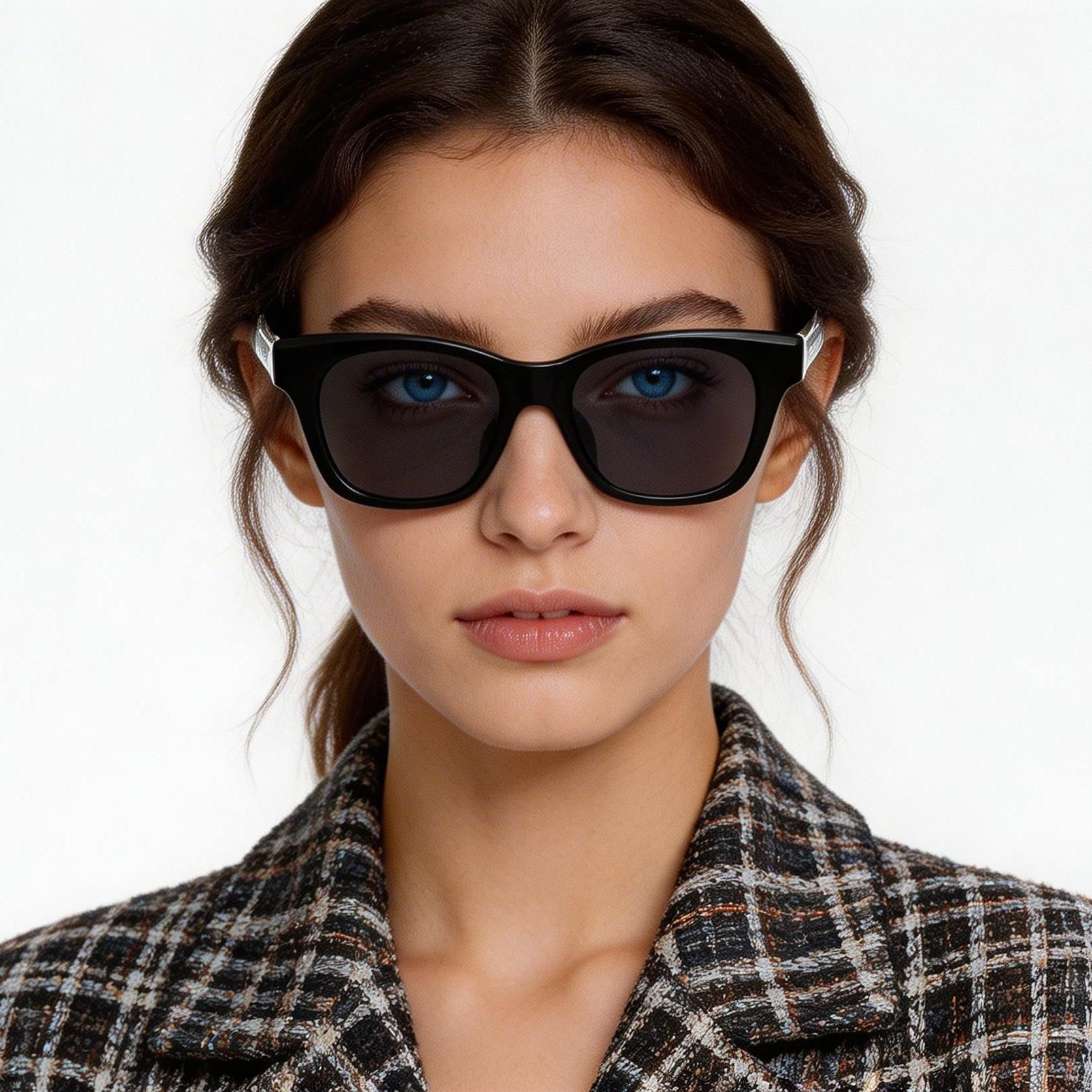 Rectangular Black Plastic Sunglasses #BS2503-0282