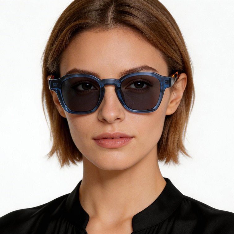 Geometrische blaue Kunststoff-Sonnenbrille #BS2503-0286