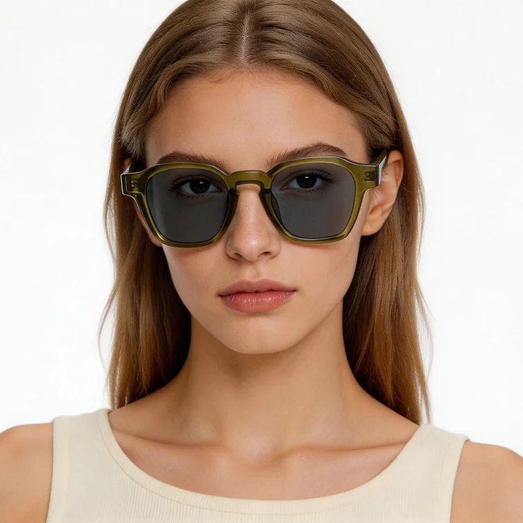 Geometrische grüne Kunststoff-Sonnenbrille #BS2503-0287