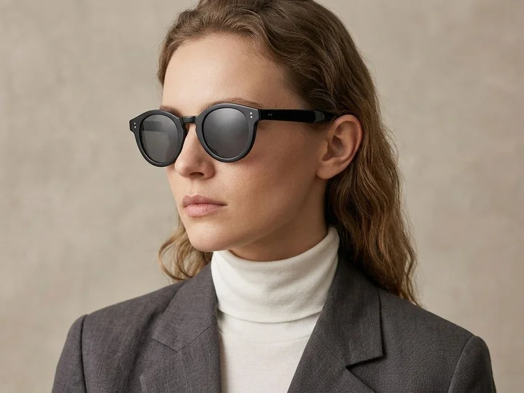 Lunettes de soleil ovales en plastique noir #BS2503-0302