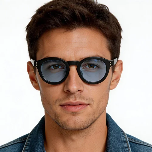 Lunettes de soleil ovales en plastique noir #BS2503-0313