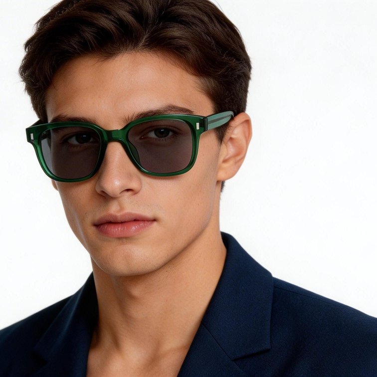 Rectangular Green Plastic Sunglasses #BS2503-0320