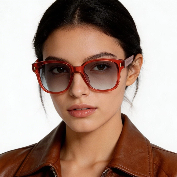 Rectangular Red Plastic Sunglasses #BS2503-0321