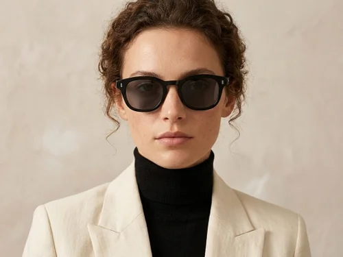 Lunettes de soleil ovales en plastique noir #BS2503-0323