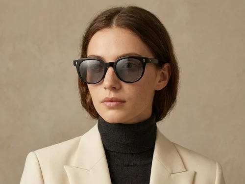 Lunettes de soleil ovales en plastique noir #BS2503-0334