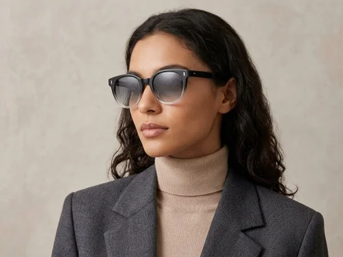 Lunettes de soleil ovales en plastique noir #BS2503-0335