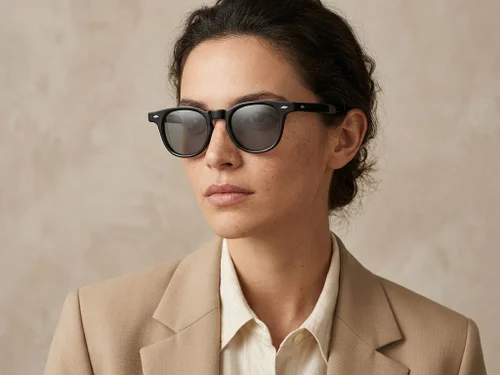 Lunettes de soleil ovales en plastique noir #BS2503-0340