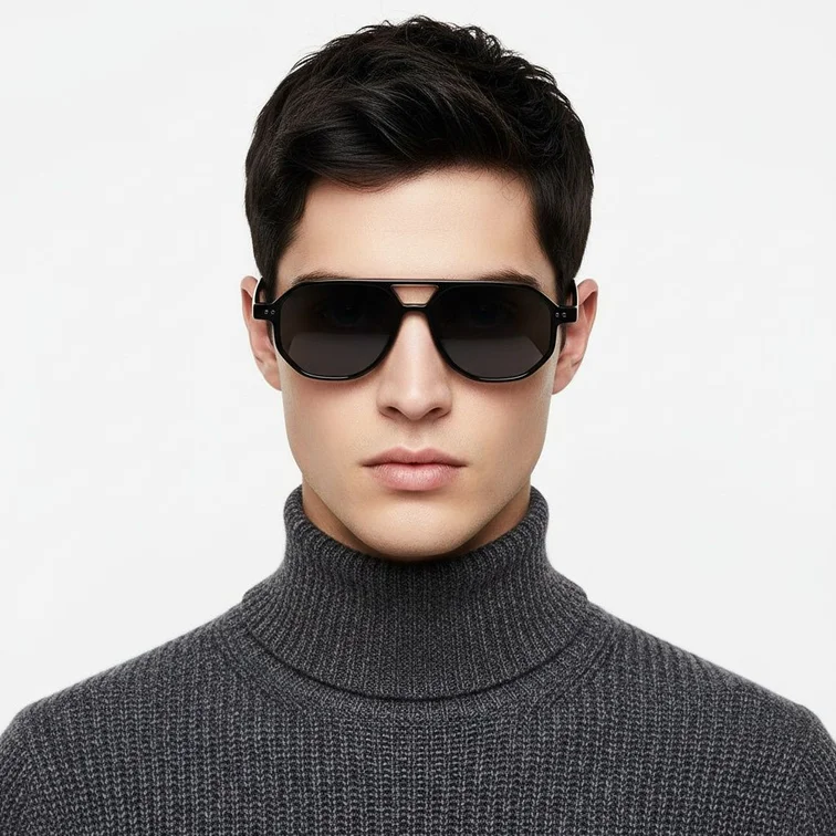 Lunettes de soleil aviateur en plastique noir #BS2503-0347