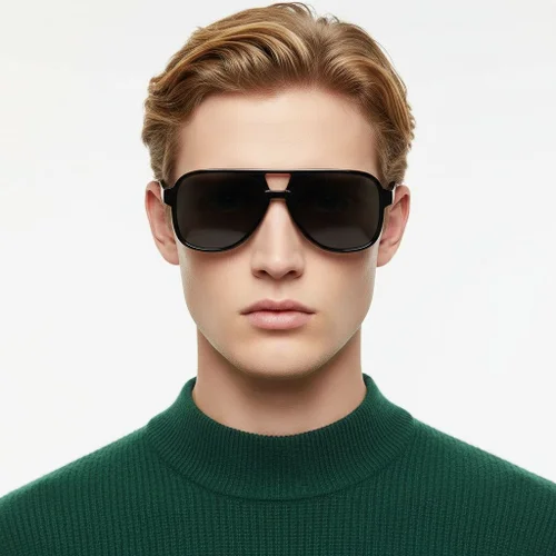 Lunettes de soleil aviateur en plastique noir #BS2503-0353
