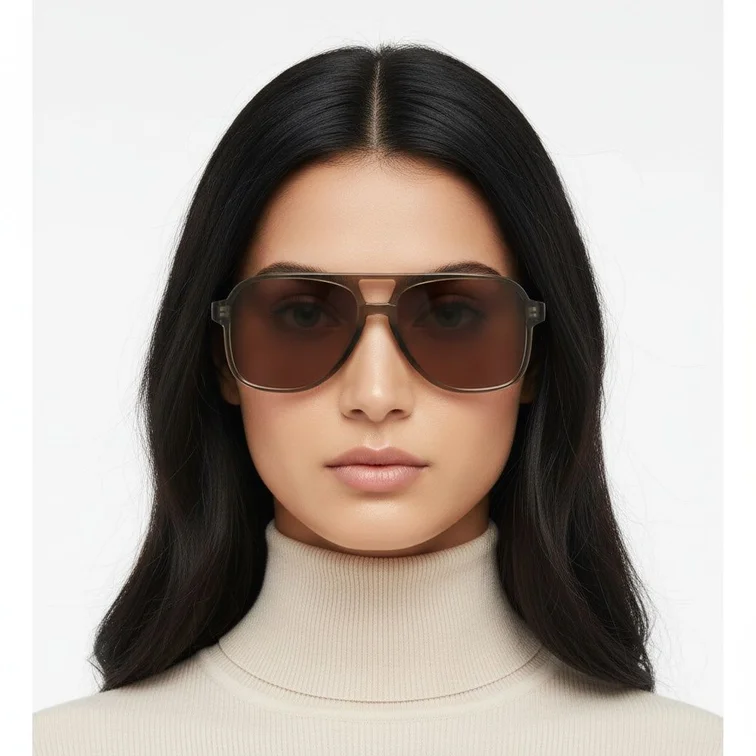 Lunettes de soleil aviateur en plastique marron #BS2503-0355