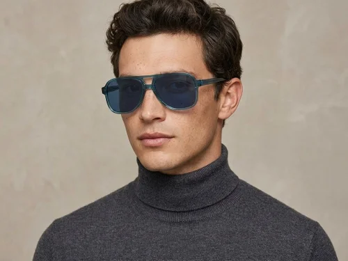 Lunettes de soleil aviateur en plastique bleu #BS2503-0356