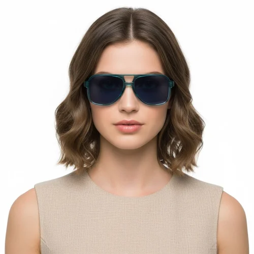 Lunettes de soleil aviateur en plastique bleu #BS2503-0356
