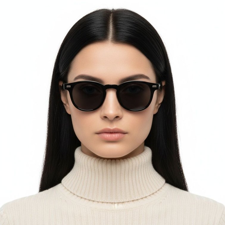 Lunettes de soleil ovales en plastique noir #BS2503-0359