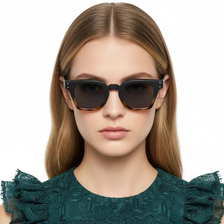 Rechteckige Sonnenbrille aus Kunststoff mit Schildpattmuster #BS2503-0366