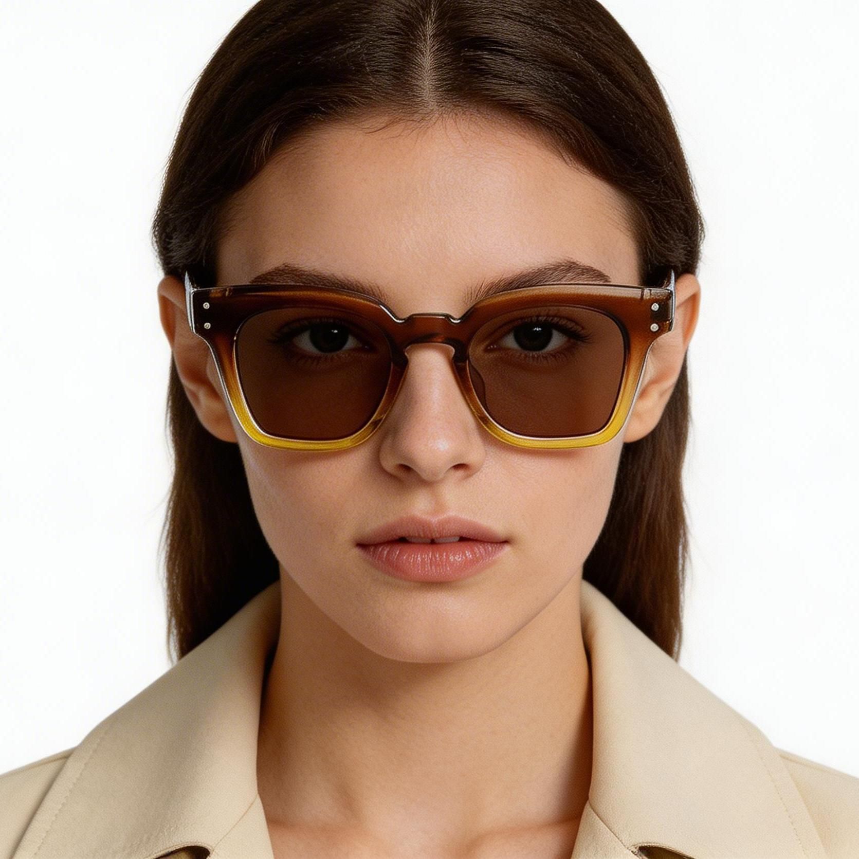 Rectangular Brown Plastic Sunglasses #BS2503-0369