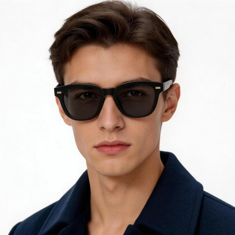 Gafas de sol rectangulares de plástico negro #BS2503-0370