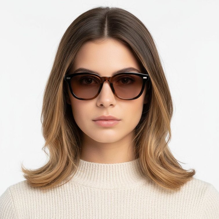 Lunettes de soleil rectangulaires en plastique marron #BS2503-0375