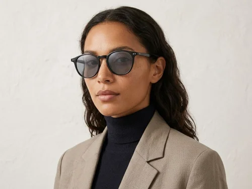 Lunettes de soleil ovales en plastique noir #BS2503-0381