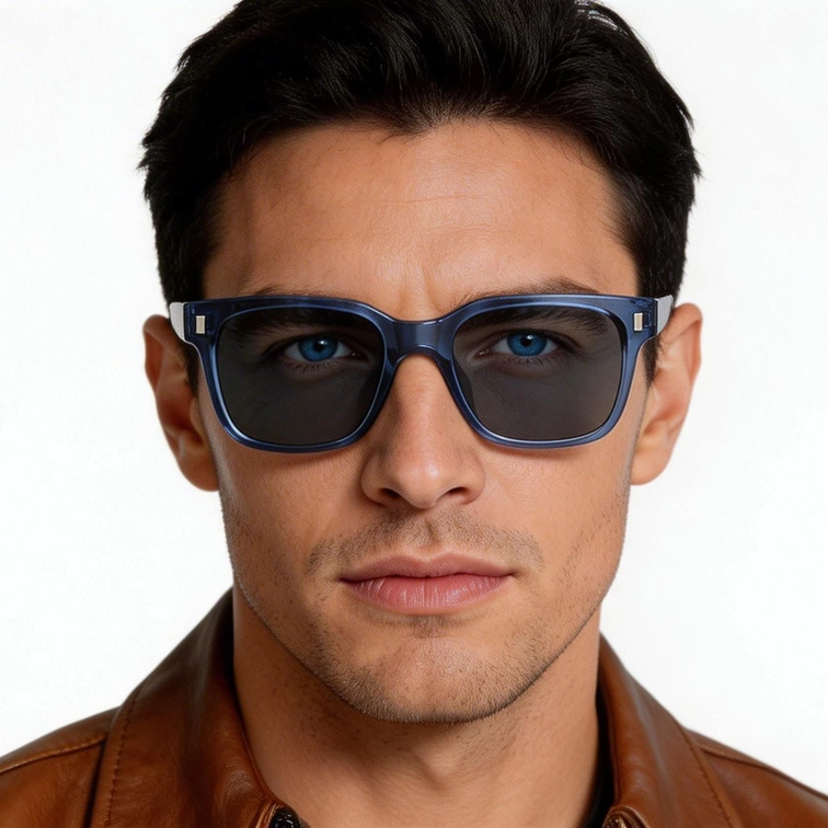 Gafas de sol rectangulares de plástico azul #BS2503-0394