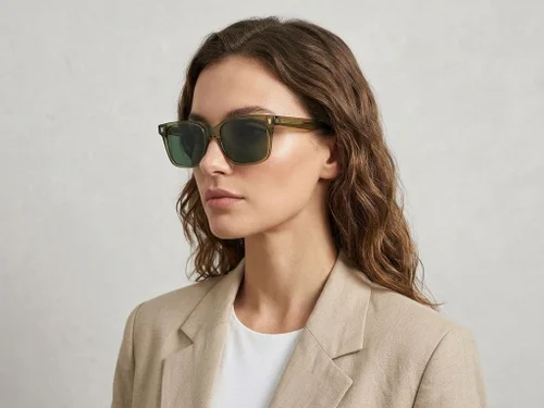 Lunettes de soleil rectangulaires en plastique vert #BS2503-0395