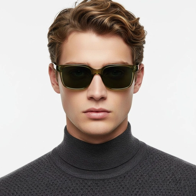 Rectangular Green Plastic Sunglasses #BS2503-0395
