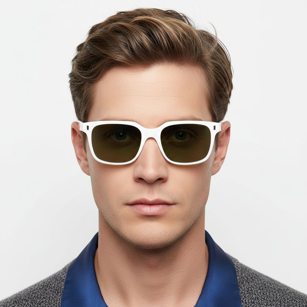 Rectangular White Plastic Sunglasses #BS2503-0396