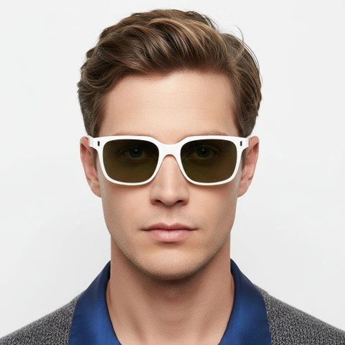 Rectangular White Plastic Sunglasses #BS2503-0396