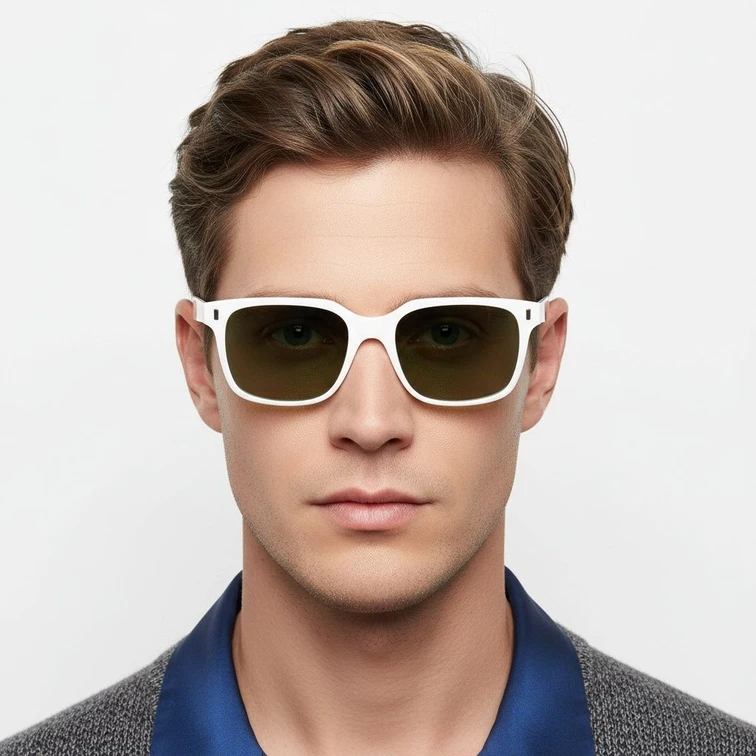 Lunettes de soleil rectangulaires en plastique blanc #BS2503-0396