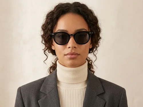 Lunettes de soleil ovales en plastique noir #BS2503-0407