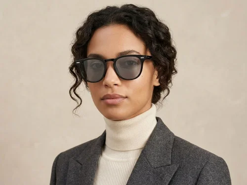 Lunettes de soleil ovales en plastique noir #BS2503-0423