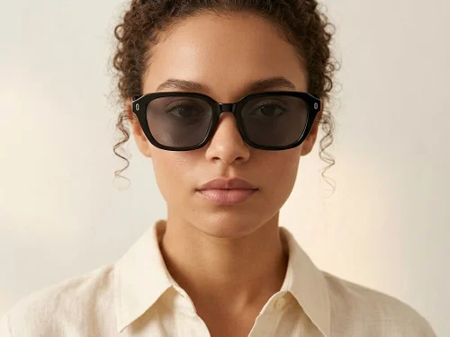 Lunettes de soleil rectangulaires en plastique noir #BS2503-0435