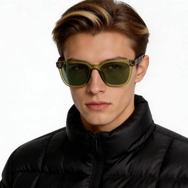 Rectangular Green Plastic Sunglasses #BS2503-0443