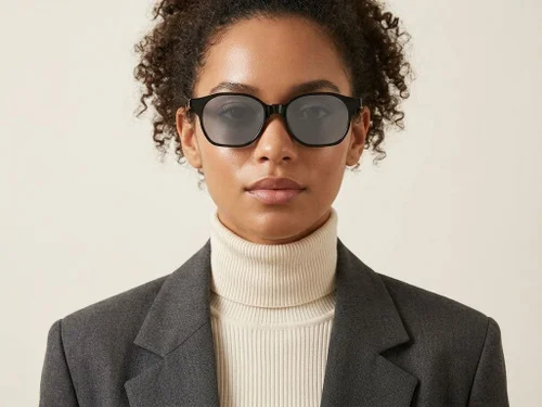 Lunettes de soleil géométriques en plastique noir #BS2503-0445