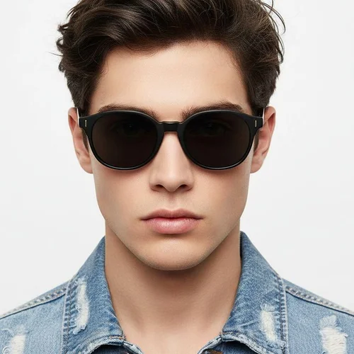 Lunettes de soleil géométriques en plastique noir #BS2503-0445