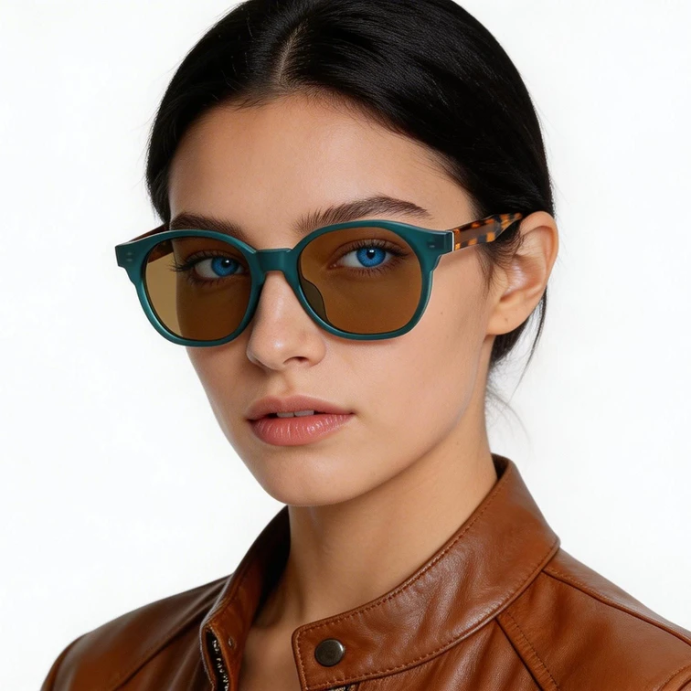 Lunettes de soleil géométriques en plastique vert #BS2503-0450