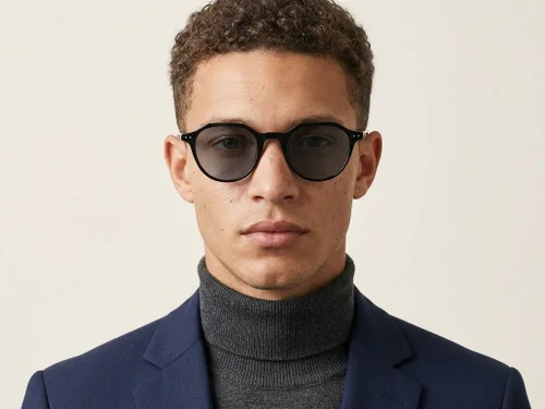 Lunettes de soleil ovales en plastique noir #BS2503-0451